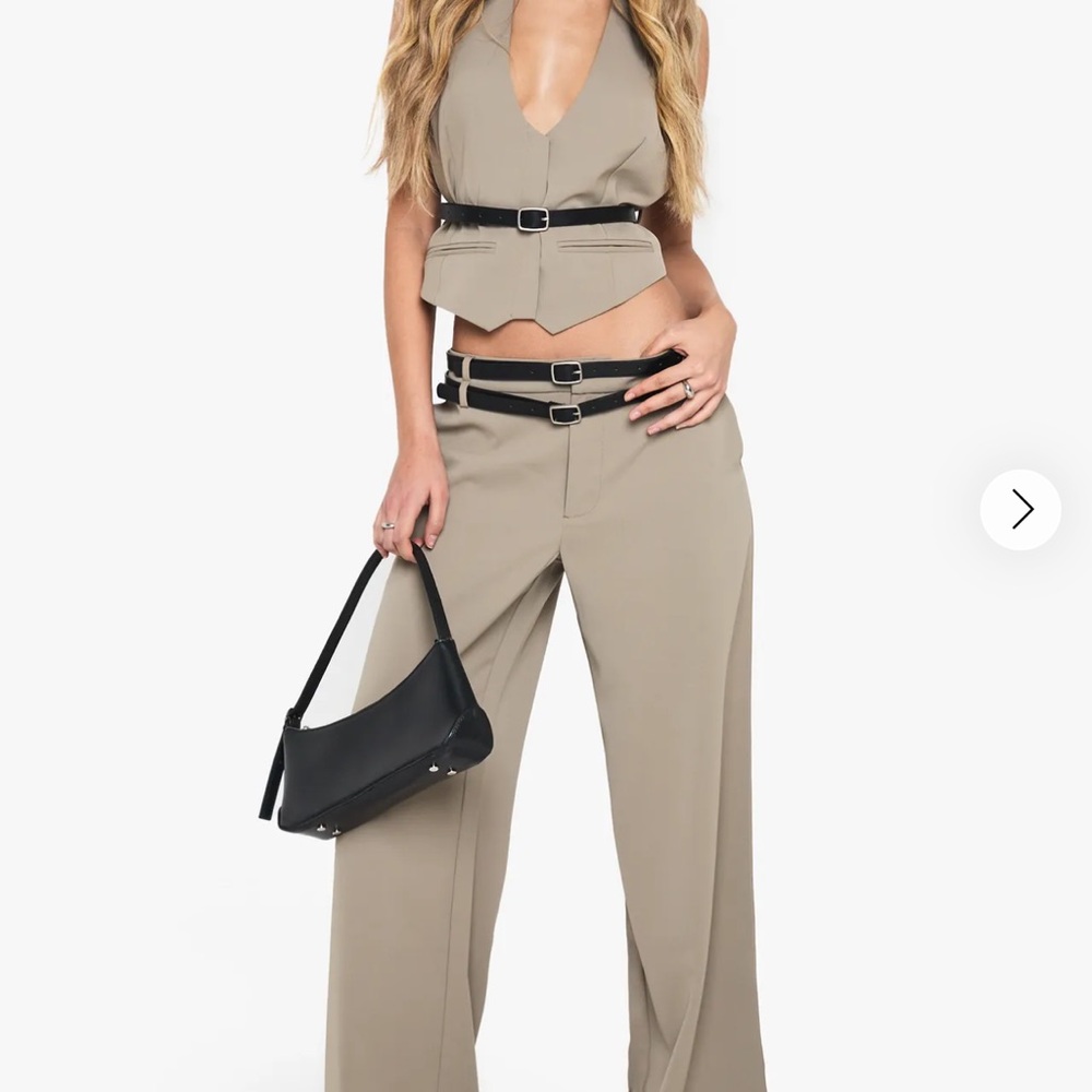 Women's Tan Pants with double Belted Detail